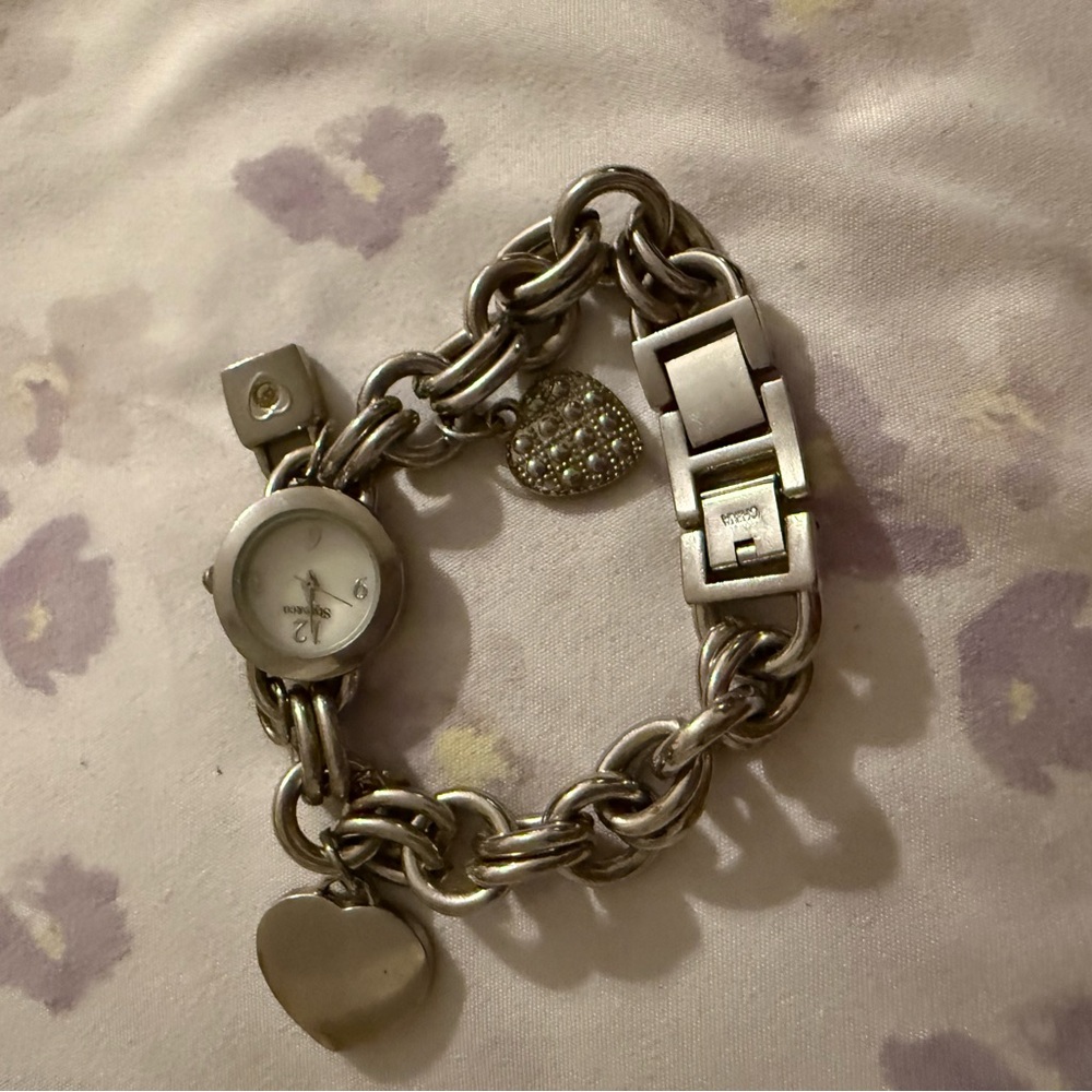 Silver Chain Bracelet with Watch and Heart Charms